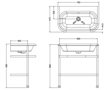 Large Roll Top Clearwater Basin With Stainless Steel Stand